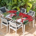thumbnail image 2 of Red Snowman Christmas Table Cloths for 4 Foot Rectangle Tables, Xmas Tree Snowflake Winter Branches Patio Waterproof Elastic Fitted Tablecloths, Washable Rectangular Table Cover for Camping, 2 of 8