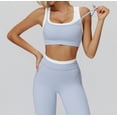 thumbnail image 2 of PISONIC Womens Workout Set Two Piece U Back Color Block Sports Bra Matching High Waist Leggings Gym Pilates Outfits, 2 of 6
