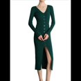 thumbnail image 2 of Vestido Tipo Suéter con Cuello en V, Abertura Frontal y Botones Acanalados para Mujer Verde Oscuro XL, 2 of 7