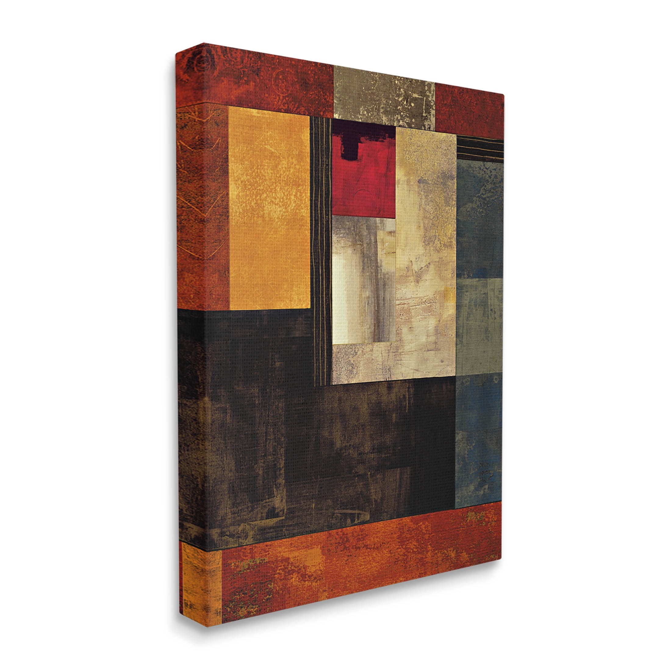Rich Red Geometric Squares Abstract Graphic Art Gallery Wrapped Canvas Print Wall Art