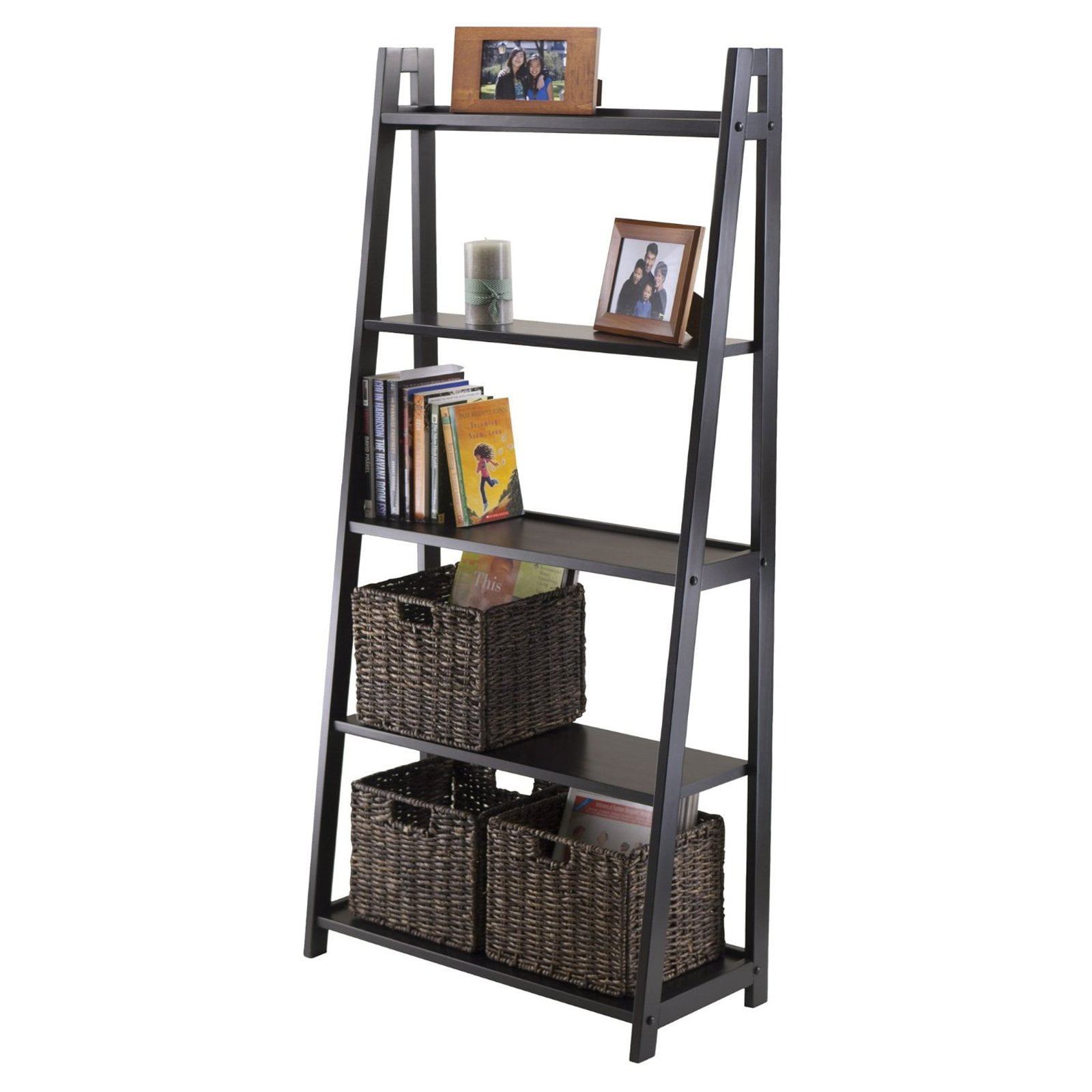 5Tier Adam AFrame Shelf Black Wood Free Standing With 5 Shelves