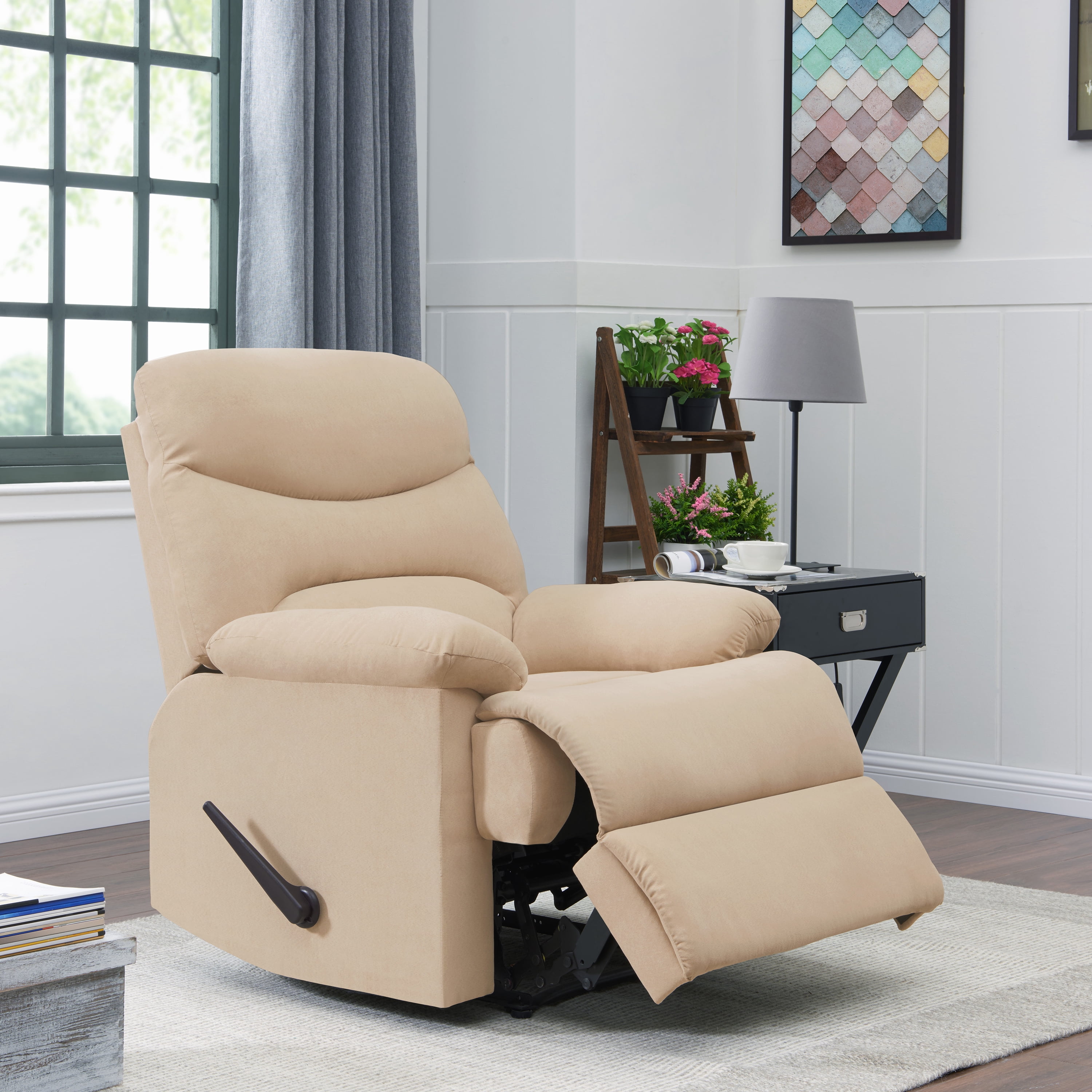 Homesvale Wall Hugger Standard Recliner Chair, Microfiber Beige Khaki