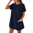 thumbnail image 4 of Lovzfmll Combinaison pour Femmes, Col Rond à Manches Courtes avec Poche, Jambe Grand, Barboteuse d'Été Décontractée Bleu Marine, G, 4 of 9