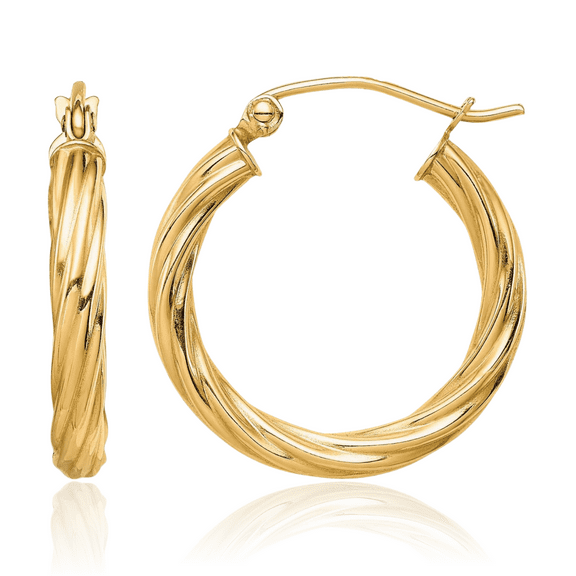 10K Solid Yellow Gold 3mm Twisted Medium Hoop Earrings