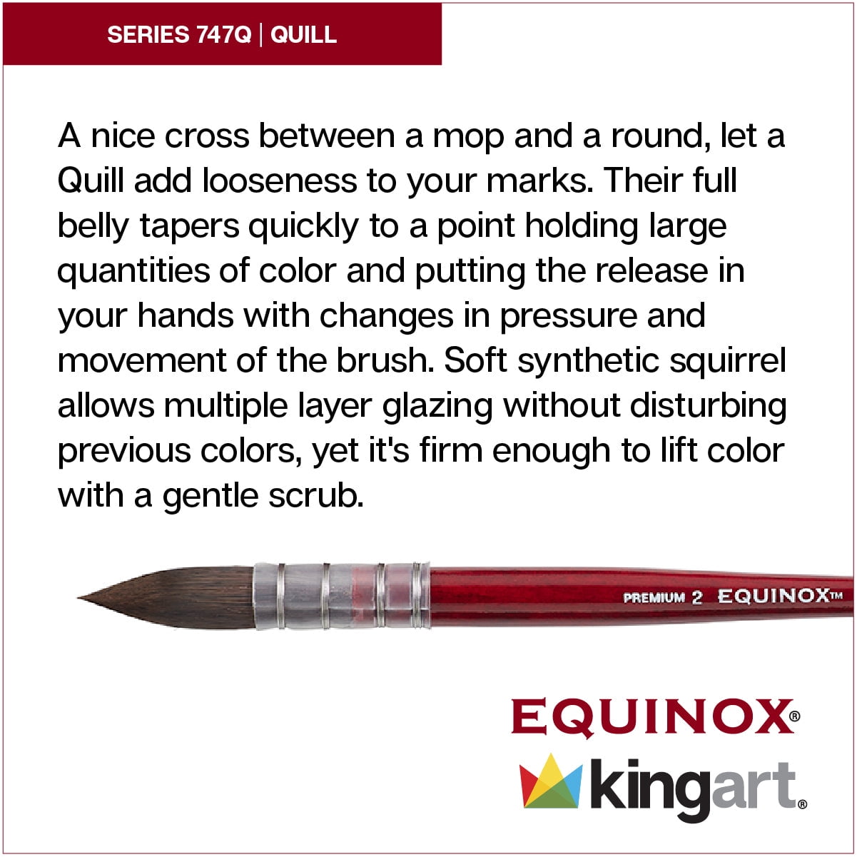 KINGART&reg; Equinox&trade; Premium 747Q Quill Series Watercolor Artist Brushes, Soft Synthetic Squirrel Hair