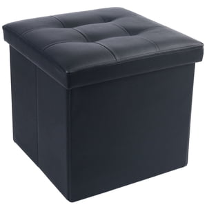 Lotfancy 13" Faux Leather Storage Ottoman Cube, Black