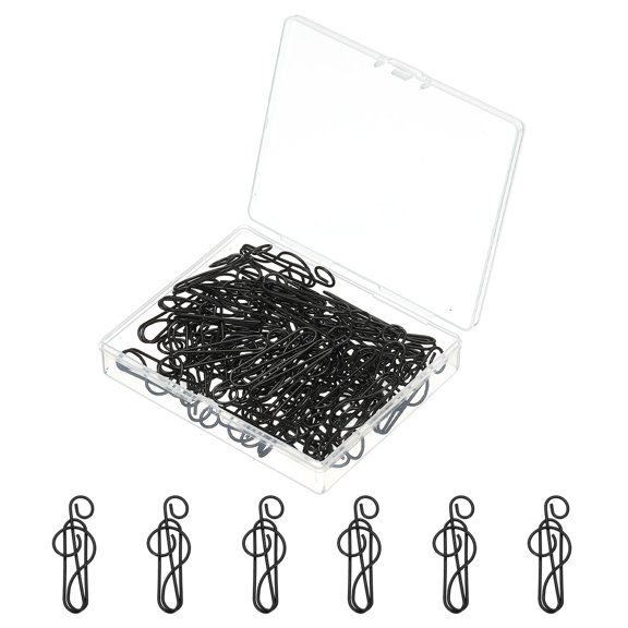 50pcs Paper Clip, Musical Style Paper Clip Small Cute Rust-Proof Metal Strong Durable Bulk for Office Home, 40mm, Black