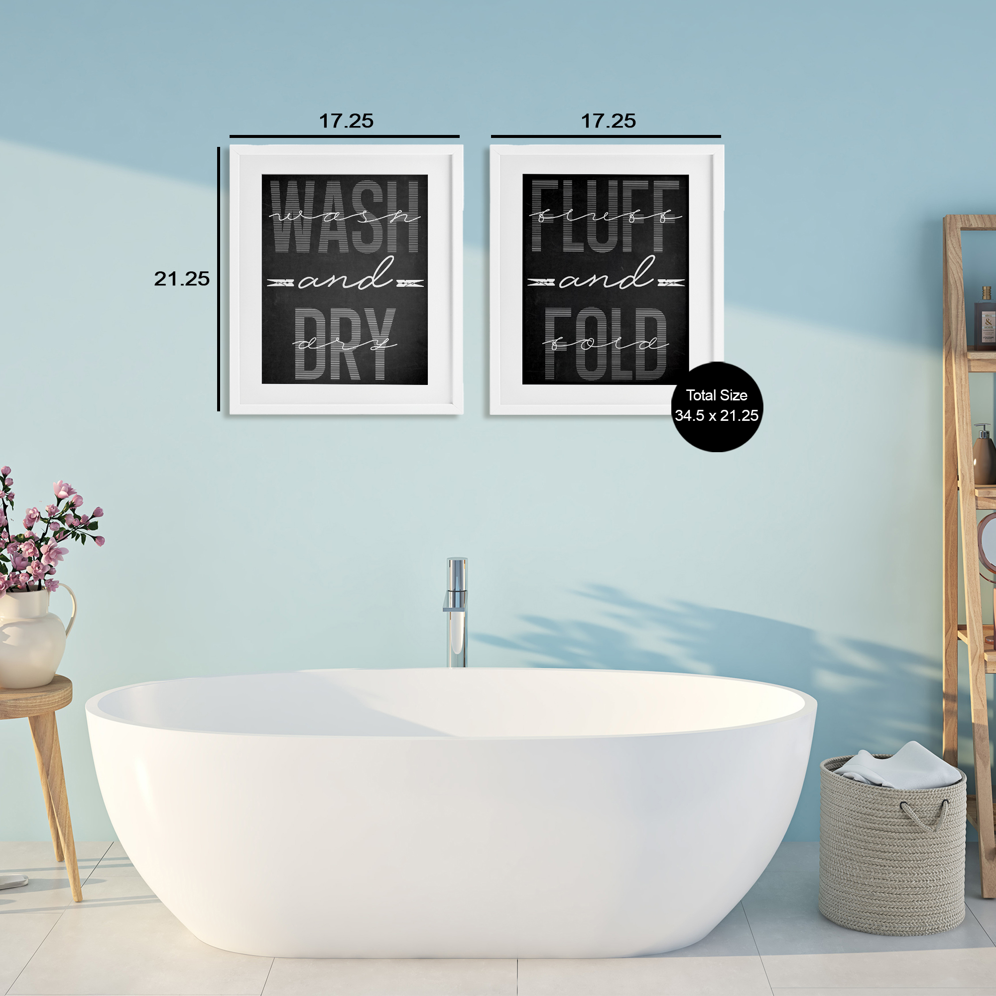 Laundry Words in Black 2 Piece White Framed Print Under Glass Set, design by Marcus Prime