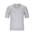 thumbnail image 4 of AHTJRT Men's Short Sleeve Round Neck Polo Shirts Fashion Striped Solid Color Casual Dressy Outdoor Tunic Tops Gray L, 4 of 6