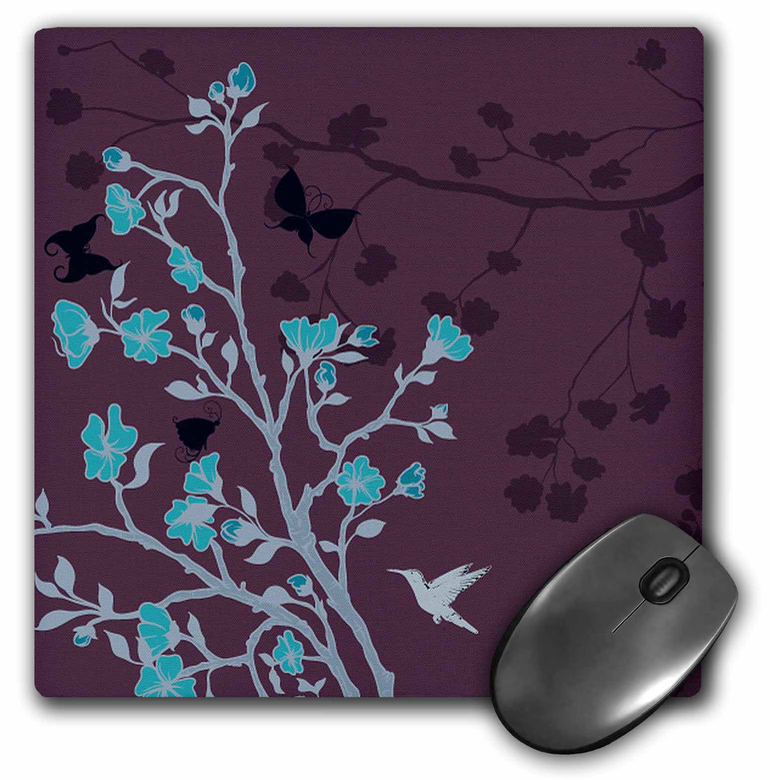 3dRose Bright Blue Cherry Blossoms with Hummingbirds Against A Purple ...