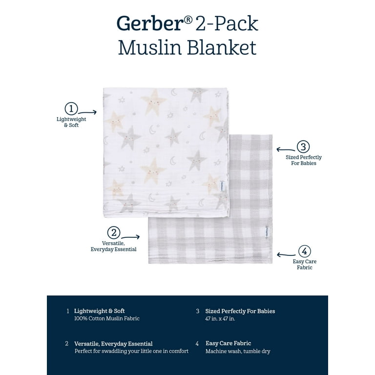 Gerber Baby Boy or Girl Unisex Muslins Swaddle Blanket 2 Pack Celestial Walmart