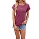 thumbnail image 1 of Camisetas de Manga Larga de las Mujeres de Color Sólido Detalle de Cuello Redondo Botón, Suelto Ajuste Manga Corta Casual Top, 1 of 4