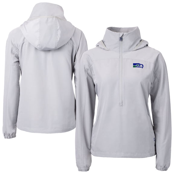 Women's Cutter & Buck Gray Seattle Seahawks  Charter Eco Recycled Half-Zip Hooded Anorak Jacket