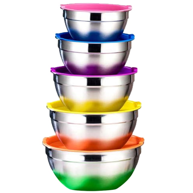 Mixing Bowls With Airtight Lids, Premium Material For Daily Cooking, Stainless Steel Bowls With Non-Slip Bottoms And Easy Clean Finish, Perfect For Space Saving Storage, 5PCS