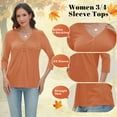 thumbnail image 5 of VDJ Womens 3/4 Sleeve Tops Summer V Neck Casual Coral Basic Tees Loose Fit Blouses Size XL, 5 of 10