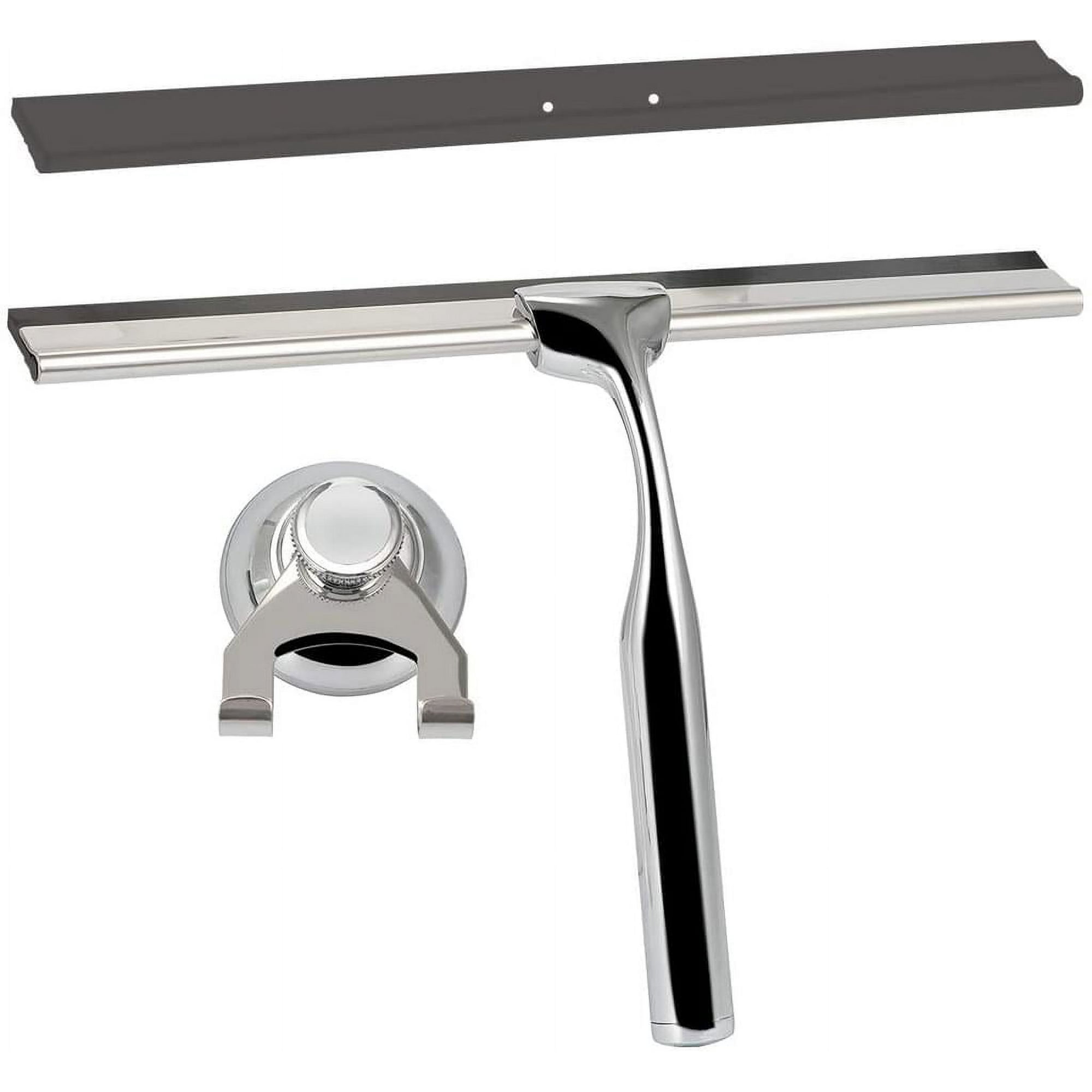 Raclette Douche Acier Inoxydable 25cm - Avec 2 Raclettes Caoutchouc De Rechange Et Support - Pour Miroir, Carrelage Et Vitres