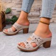 thumbnail image 6 of THDHVS Slippers for Women,Womens Sandals,Women's Fashion Casual Versatile Solid Color Hollow Carved Style Fashion Thick Heel Sandals Beige, 6 of 10