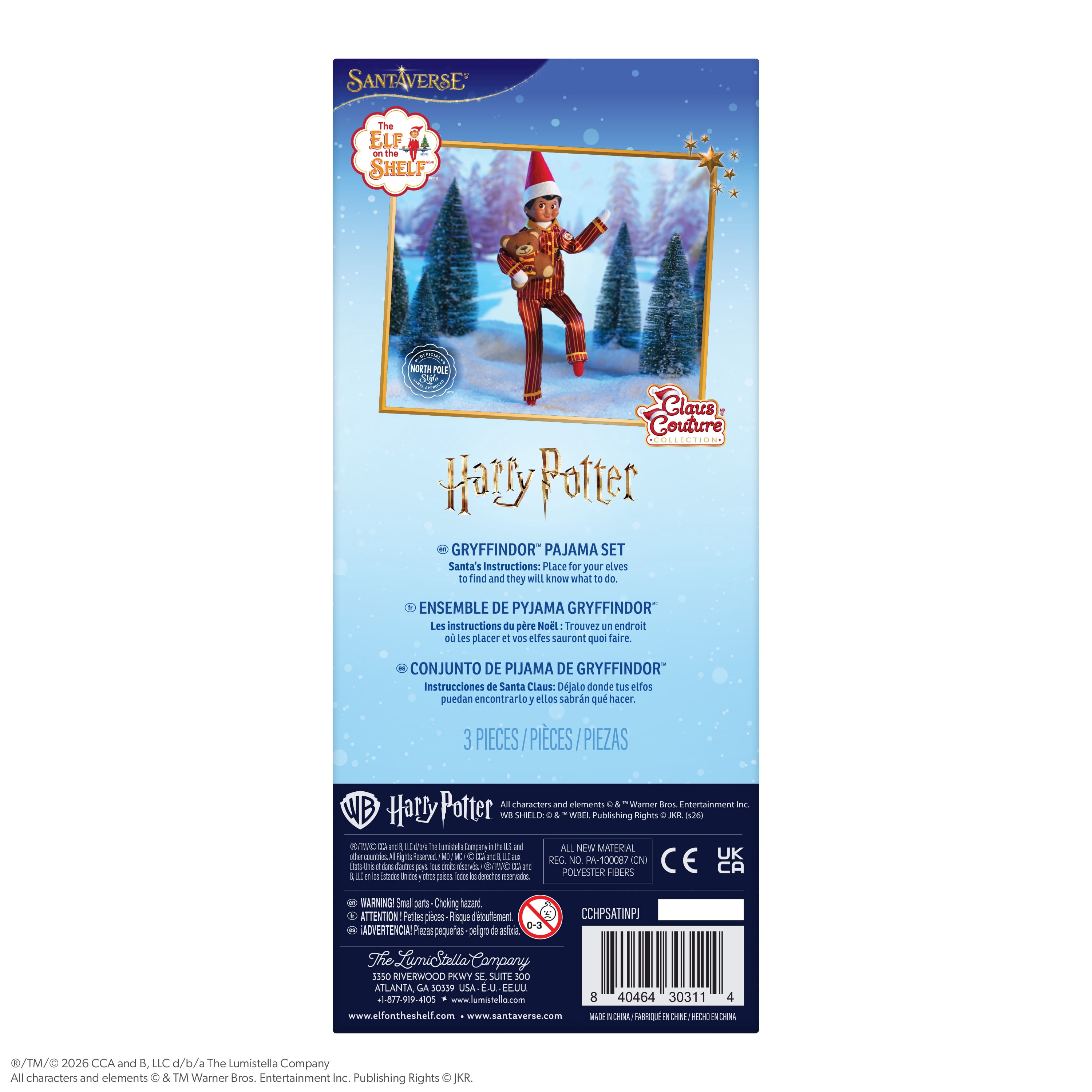 The Elf on the Shelf Harry Potter Gryffindor Pajama with Teddy Bear Set - Scout Elf Not Included