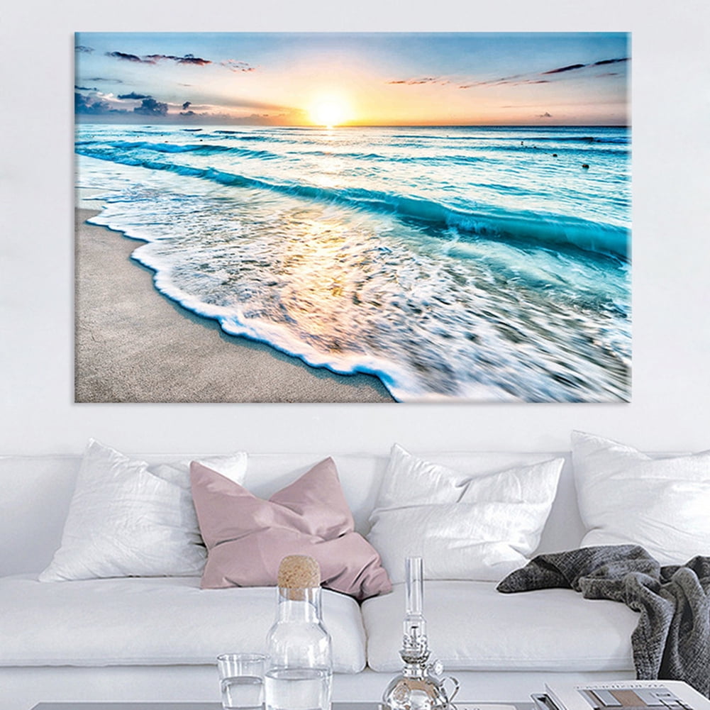 Dengjunhu Blue Beach Sunrise White Wave Pictures Painting on Canvas ...
