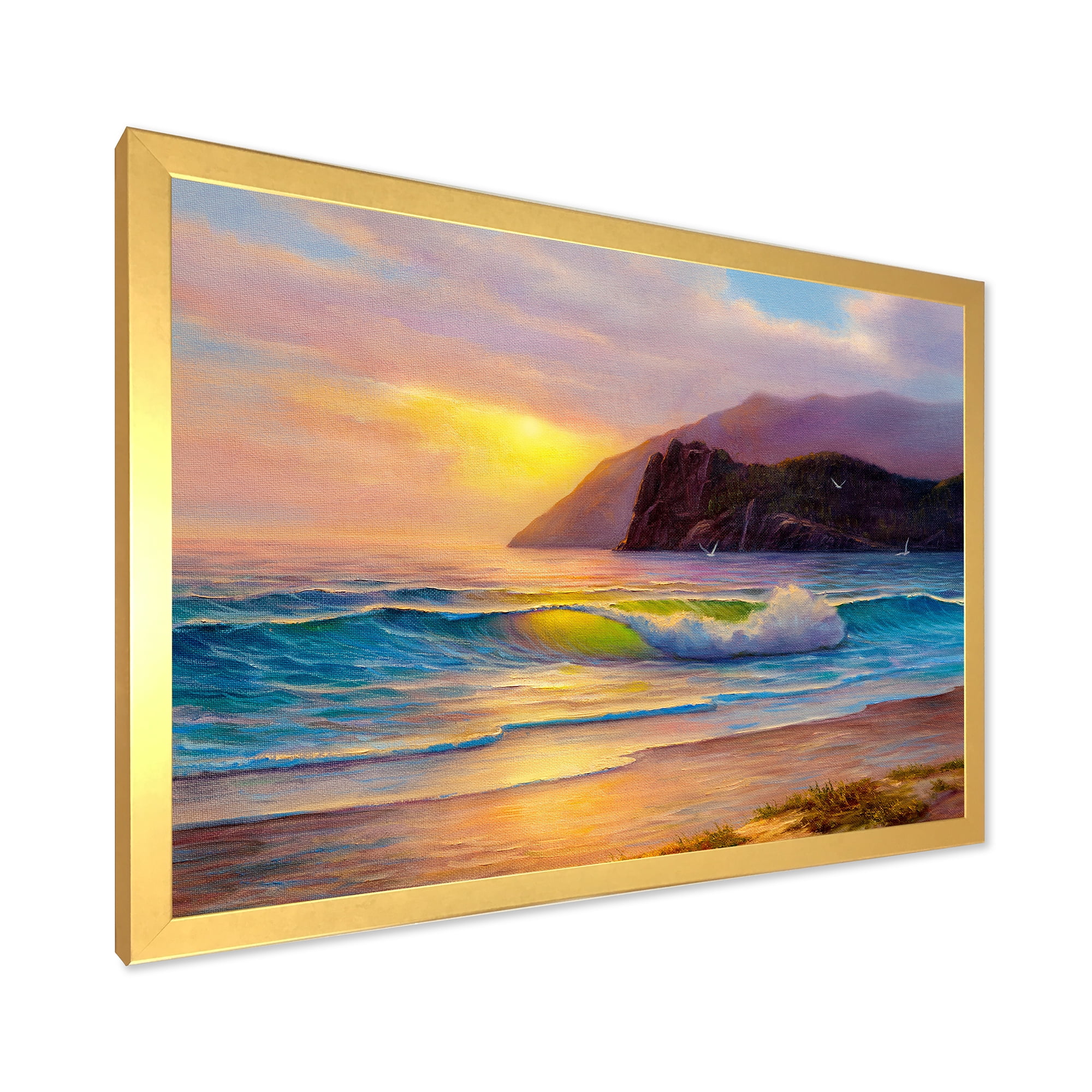 Designart 'Sunrise Glow On The Sea Waves V' Nautical & Coastal Framed Art Print