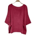 thumbnail image 7 of Wyobmus Womens Linen Tops Short Sleeve Round Neck Loose T Shirt Solid Color Draped Shoulder Flowy Tees Tunic Summer Shirt With Pockets S-2X Burgundy, 7 of 7