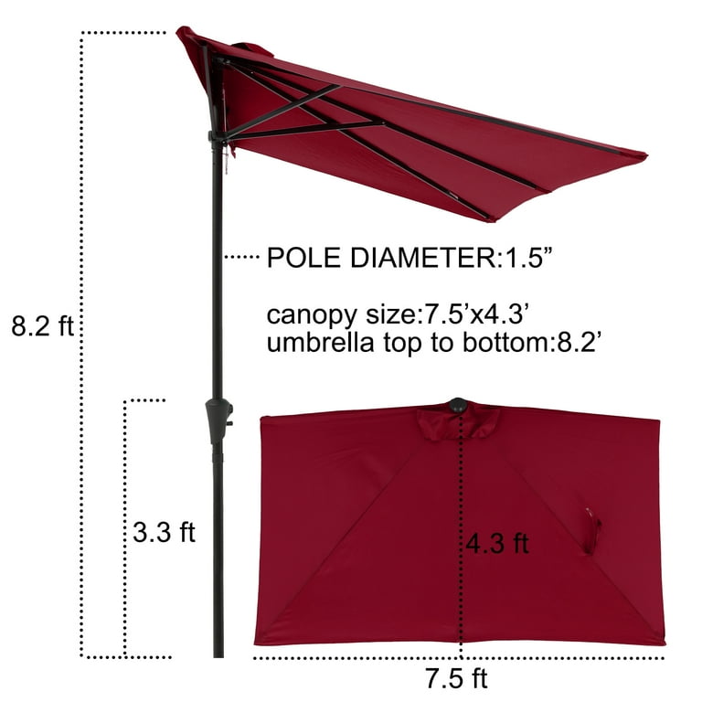 cobana patio umbrella rectangular Cobana 7.5 by 4 Half Rectangular Outdoor Patio Umbrella for Patio, Balcony, Garden, Deck, Dark Red