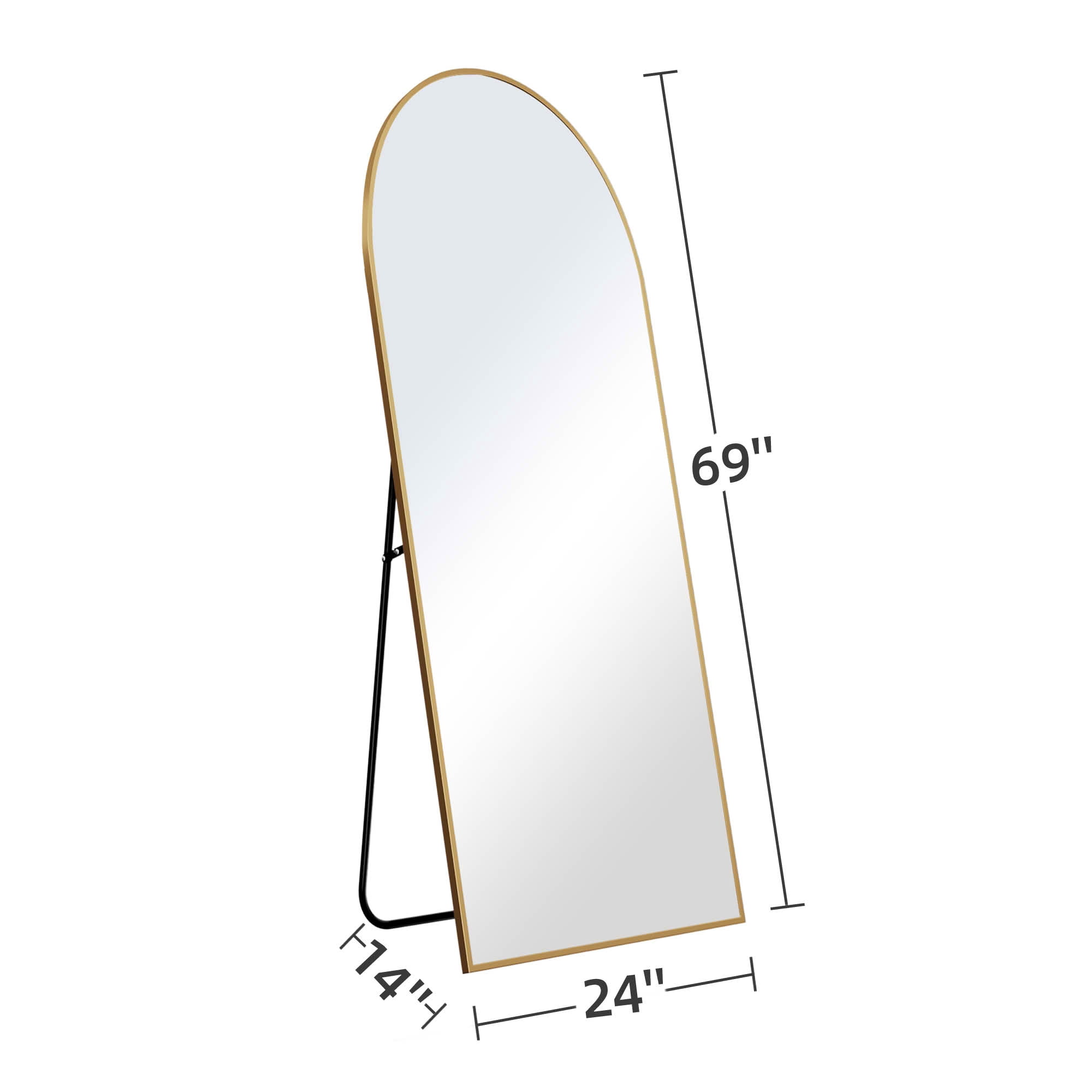 MAYEERTY 69x24x1 Inch Gold Thin Edge Aluminum Right Angle Arched Full Length Mirror with Stand for Bedroom