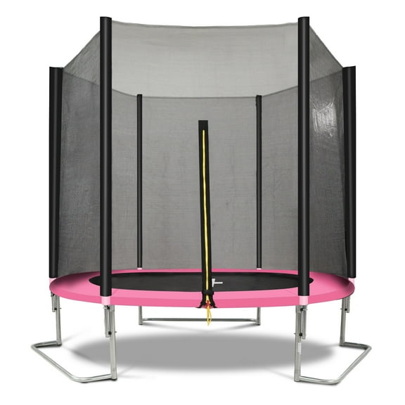Witaxima YC 8FT Trampoline with Safety Enclosure Net, Heavy Duty Galvanized Steel Frame, 4 L-Shaped Legs for Stability, Pink and Black, ASTM & CPC Certified
