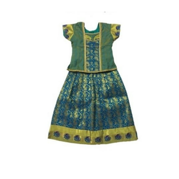 South Indian Lehenga Girls skirt - Blue & Green - 16"" (SIDB2)