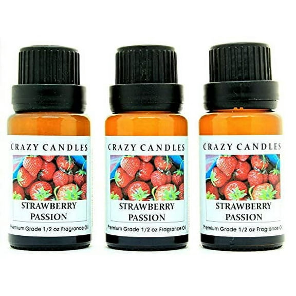Crazy Candles Strawberry Passion 3 Bottles 1/2 Fl Oz Each (15ml) Premium Grade Scented Fragrance Oil (Ripe Strawberries, Cotton Candy and French Vanilla)