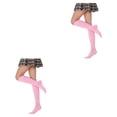 thumbnail image 4 of Jumpingount Rayas Medias hasta el muslo Estilo preppy Juegos deportivos Día de San Valentín para diario Fiesta de Halloween Raya negra morada 2piezas Rosa, 4 of 6