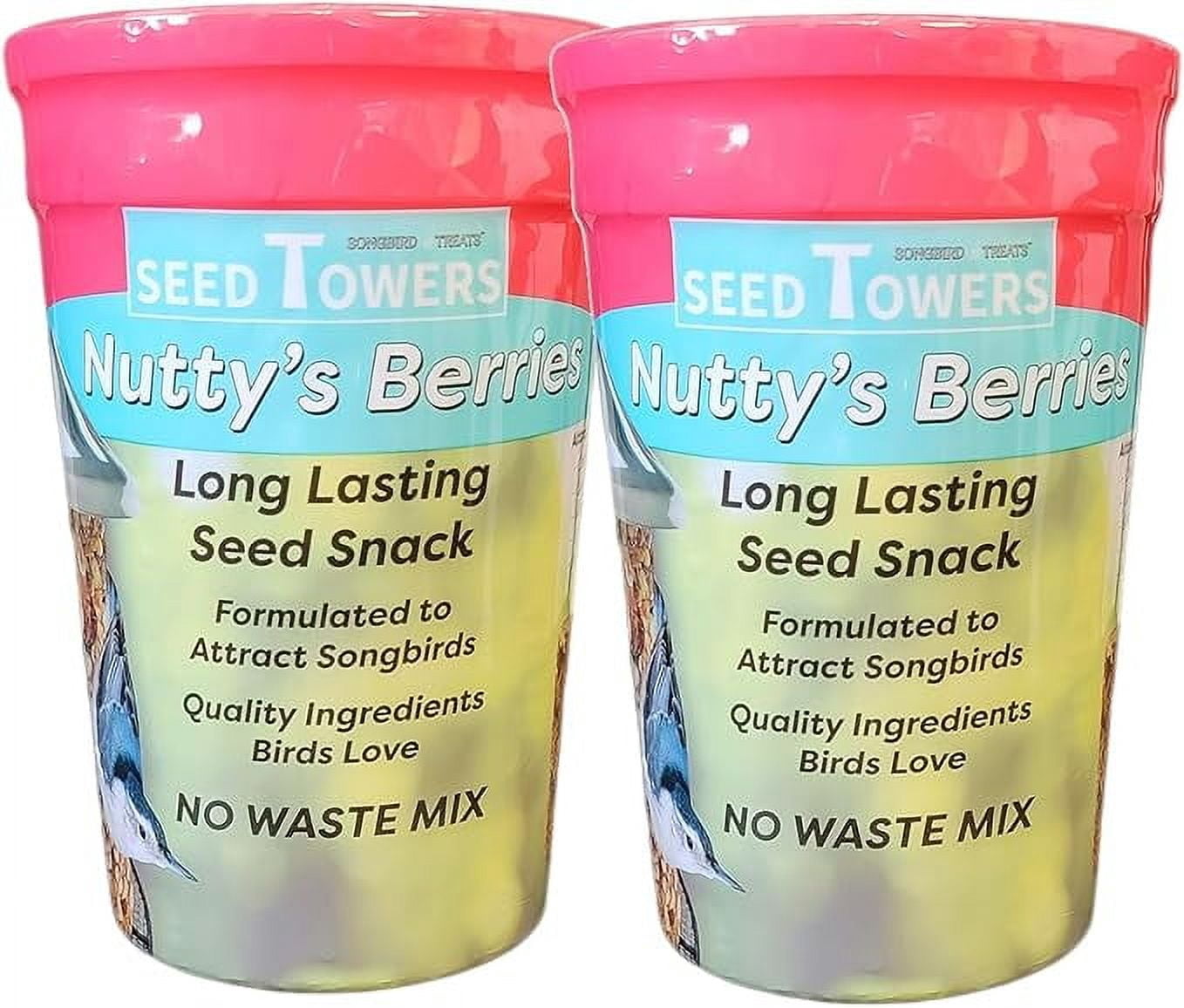 Songbird Treats Nutty's Berries Seed Tower 2 Pack | Bundle of 2 two pound Seed Log Towers for Wild Birds | Nutty's Berries 2 Pack