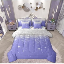 Feelyou Glitter Sequin Print Twin Bedding Sets 7-Piece for Female, Cartoon Dreamy Stars Print Bedding Comforter Set, Modern Fashion Reversible Sheet Sets, Lightweight Room Decor
