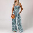 thumbnail image 4 of Sakmal Blue Casual Jumpsuits for Women Flowy Boho Sleeveless Dressy Overalls Wide Leg Long Square Neck Floral Pants with Pockets, 4 of 8