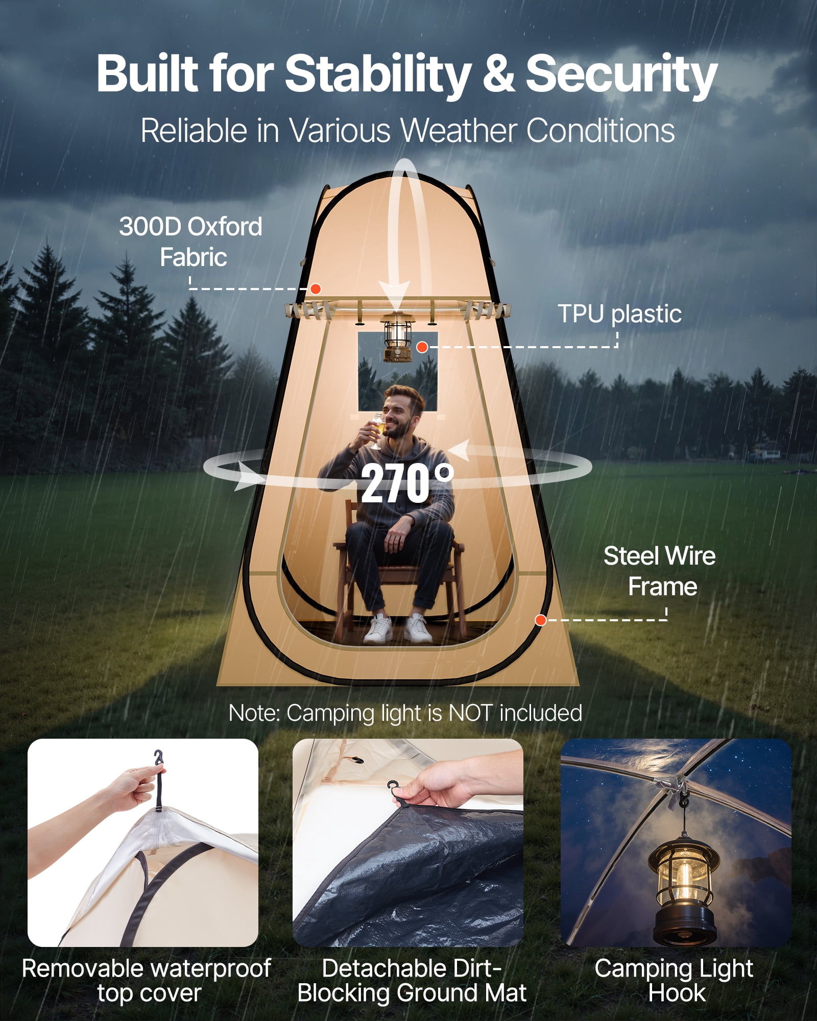 VEVOR Pop up Sports Tent, 47x47 in Clear Bubble Tent for 1 Person, Waterproof Outdoor Pod with Floor Mat & Top Cover, Garden Igloo Dome Tents Camping Shelter for Events Fishing Cheering
