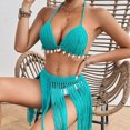 thumbnail image 4 of Huowey Hand Crocheted Women 2PCS Set Patchwork Fringe Bikini Tops And Skirt Outfit Brazilian Beachwear Honeymoon Cruise Trendy Wear, 4 of 9