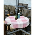 thumbnail image 2 of Fsddascl Pink White Plaid Outdoor Tablecloth - 54 Inch Round Dining Table Cover, Buffalo Pastoral Check Geometric Farmhosue Waterproof Outdoor Table Cloth with Umbrella Hole & Zipper for Patio, 2 of 7