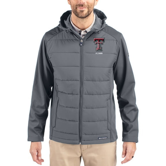 Men's Cutter & Buck Gray Texas Tech Red Raiders Evoke Hybrid Eco Softshell Recycled Full Zip Hooded Jacket