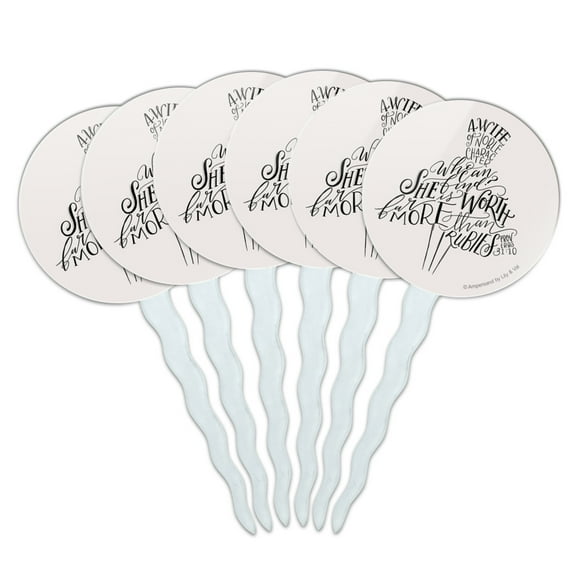 A Wife of Noble Character Proverbs Dress Cupcake Picks Toppers Decoration Set of 6