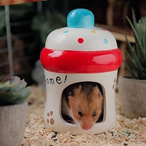Strawberry Dwarf Hamster Hideout Adorable Cartoon Shape Hamster House Chinchilla Mini Hut Small Animal Ceramic Hideout Cave