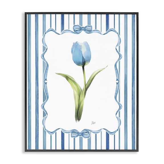 Stupell Industries Single Blue Tulip Stripes Black Framed Giclee Art, design by Nan