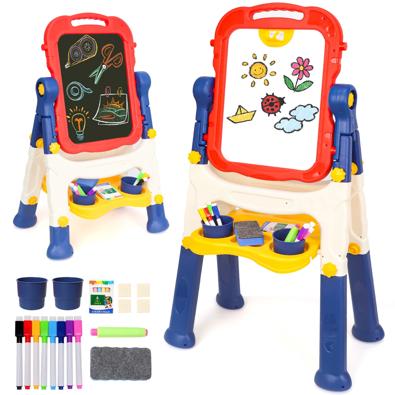 Kids Easel for Toddlers Age 3+, Art Magnetic White Board & Chalkboard Double Side Adjustable Stand, Drawing Writing Learning Educational Toy for 3 4 5 Year Boys Girl Birthday Gifts, Blue