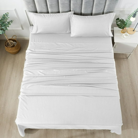4 Piece Deep Pocket Sheet Set, 4-Piece Bedding Set Luxury Soft Microfiber Striped Bed Sheet Set, Wrinkle, Stain, Fade Resistant
