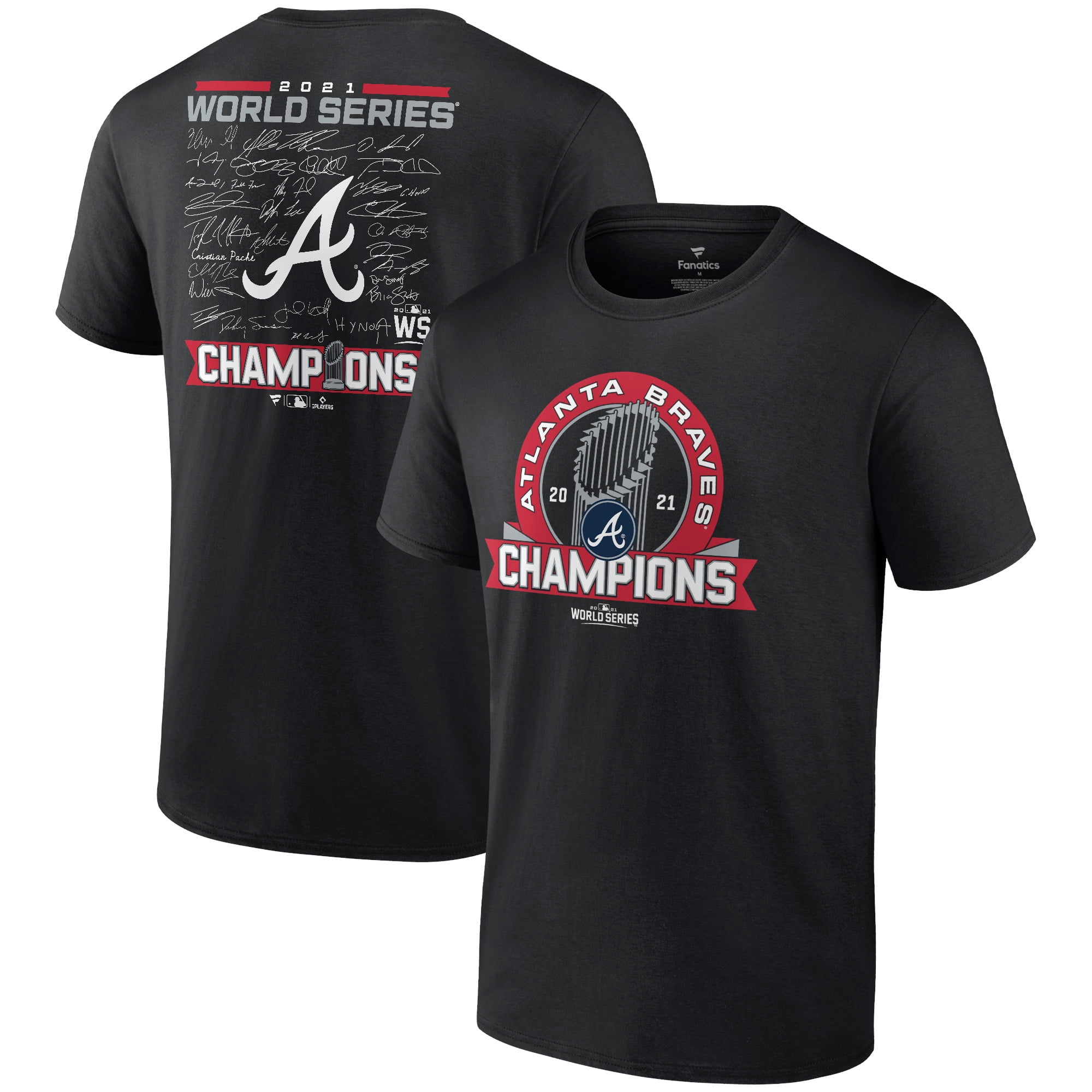 Men's Fanatics Branded Black Atlanta Braves 2021 World Series Champions Signature Roster T-Shirt 