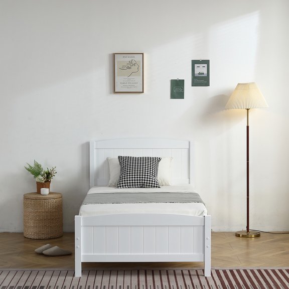 YLCW Wood Platform Bed Frame with Headboard / Wood Slat Support / No Box Spring Needed / Easy Assembly, Twin