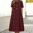 thumbnail image 5 of QUYUON Womens Plus Size Summer Dresses Fashion Button Front Casual Short Sleeve Round Neck Pockets Dress Loose Casual Beach Sundress Cocktail Party Mid-Length Dress Style D-6221 Wine XXL, 5 of 5