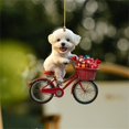 thumbnail image 3 of Hanging Day Sign Anniversary Pendant Wall Door Pendant Home Party Ornaments For Walls Doors Decorations 1Pc, White Dog On Bicycle With Gift Baskets Wall Hanging Ornament, Festive, 3 of 7
