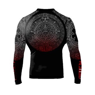 Raven Fightwear Men's Huitzilopochtli Aztec Rash Guard - BJJ & MMA Training Shirt (Black)