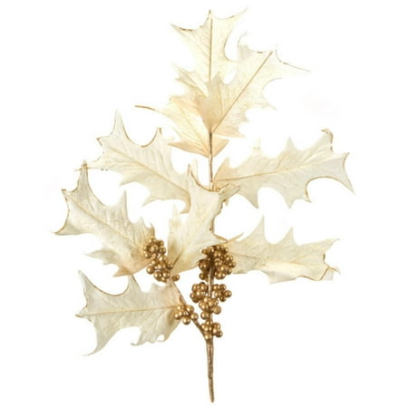 Ivory Holly - Pack of 4 Ivory and Gold Holly Berry Artificial Decorative Christmas Spray 35
