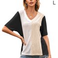thumbnail image 1 of Camiseta de mujer de manga corta con cuello en V, color block, camiseta holgada de verano, negro, L Inevent AP001239-03, 1 of 7